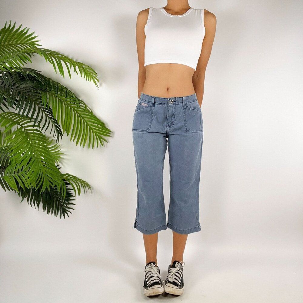 Women's Vintage Y2K Indie Granola Girl Casual Blue Denim Cargo Jean Capris / 4